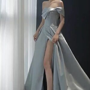 Elegant Off-Shoulder Gray Evening Gown
